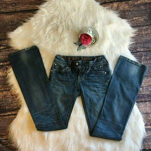 Rock Revival Sasha Bootcut Low Rise Medium Wash Denim Jeans Womens Size 25 Bling